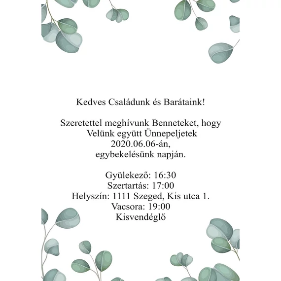 Esküvői meghívó - Eukaliptuszos