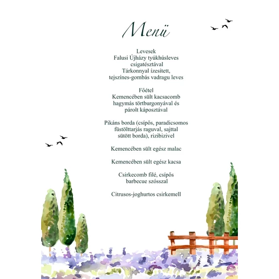 Esküvői menülap - Olaszos